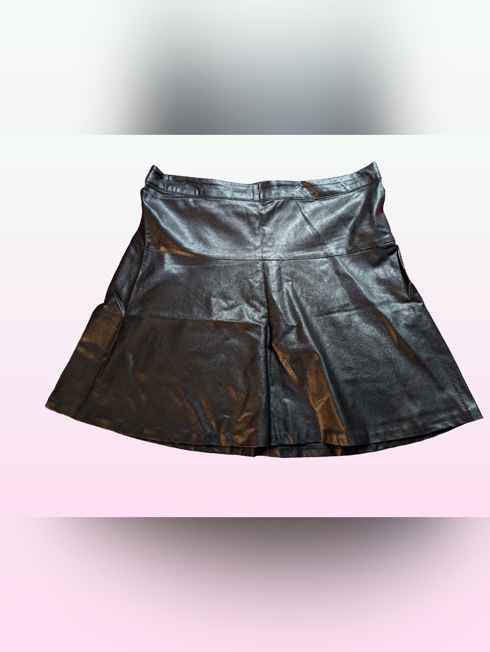 Reitmans Black Faux Leather A-Line Flared Skirt Size 8 Petite Y2K Classic